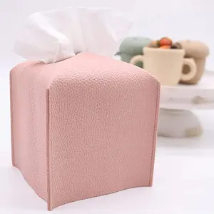 Factory High Grade Pu Leather Cover Square Rectangle Storage Napkin Holder Tissue Box For Home