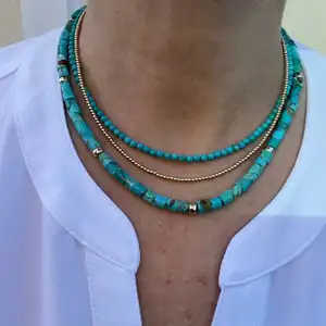 Zooying Genuine Natural kingman Turquoise Beaded Necklace Heishi Choker Gemstone Necklace For women Sequential Prophet