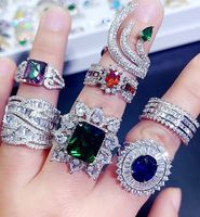 Bague en zirconium cristal luxueuse de couleur diamant, micro-incrustée, en argent S925, bague à explosion de pierres précieuses
