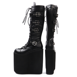 20CM <strong>Punk</strong> Round-Toe Platform High Heel Queen Shoes Lace-Up Mid Calf <strong>Boots</strong> - Product Image 5