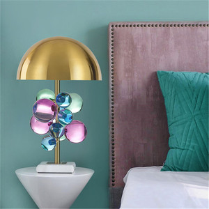 Modern Creative Bubble Design Table Lamp With Colorful Crystal Balls <strong>Gold</strong> <strong>Lampshade</strong> and Marble Base for Home Bedroom and Office - Product Image 3