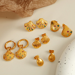 Gold Plated Shell <b>Stud</b> <b>Earrings</b> With Colorful Rhinestones For Women Fashion Jewelry - Product Image 4