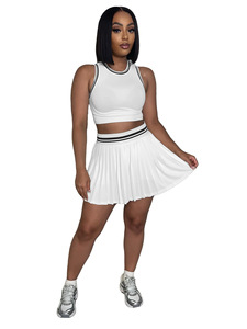 Y1434 Top corto da donna senza maniche alla <span class=keywords><strong>moda</strong></span> abbinato a gonna a pieghe Set di <span class=keywords><strong>moda</strong></span> sportiva - Product Image 2