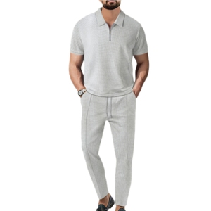 Wholesale New Products Casual Solid Color Zipper-Lapel Short-Sleeved <strong>Pantsuit</strong> for <strong>Men</strong> Sehe Fashion - Product Image 3