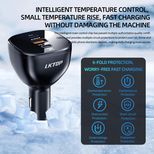 Chargeur de voiture LKTOP 130W 2 USB-C + 1 USB-A Adaptateur de voiture rapide PD QC 4.0 pour ordinateur portable iPhone Android 12V/24V Chargeur de véhicule - Product Image 6