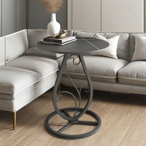 Modern <b>Round</b> Metal <b>Console</b> <b>Table</b> with Pedestal Base for Living Room Furniture - Product Image 4