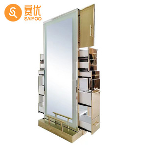 Floor Standing Mirror <b>Metal</b> <b>Framed</b> Brass Minimalist Style Lighted Double Sided For Commercial Public Spaces - Product Image 5
