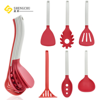 Nouveaux produits Ensemble de 6 ustensiles de cuisine en silicone antiadhésifs avec manche assemblé