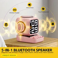 DIY USB-C draagbare speaker wekker met Google Assistent, draadloze oplader en kleurrijke LED-lichtdecoratie
