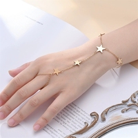 Cincin Baja Anti Karat Lapis Emas 18K Tahan Air, Rantai Tangan Terintegrasi, Cincin Terhubung dengan Rantai Pergelangan Tangan, Gelang Harness Cincin 2 in 1 Perhiasan