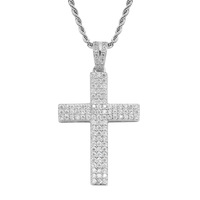 Collier pendentif croix hip-hop pour homme BESDZ0352, style européen et américain, avec trois rangs de zircon et chaîne en corde, accessoire de mode populaire