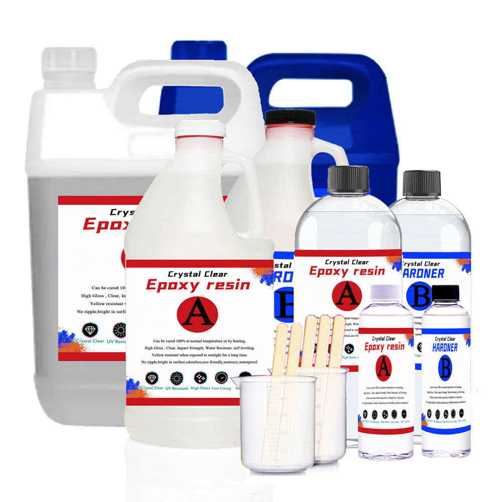 Großhandel 5L 1Gallon 1000ml 500ml Epoxidharz Kristall klares flüssiges Kunstharz und Härter für DIY Schmuck und Epoxy River Tisch