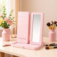 Étui à rouge à lèvres en cuir PU élégant de luxe OEM avec miroir intégré, étui à crayon à lèvres, pochette pour gloss à lèvres avec miroir à l'intérieur