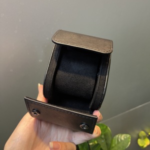Factory Wholesale Custom Luxury <b>Black</b> Single Slot Leather Watch <b>Boxes</b> & Cases With Logo, Portable Travel Roll Watch Box For Man - Product Image 2