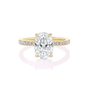ผู้ผลิตเครื่องประดับสั่งทำ แหวนหมั้นทองคำแท้ 14K ดีไซน์คลาสสิกสำหรับทั้งชายและหญิง เพชรทรงรี 1 กะรัต IGI เพชรเลี้ยงในห้องปฏิบัติการทรงรี แหวนแบบ Halo - Product Image 1