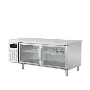 Vendita Calda in Acciaio Inox Sotto Il Contro Refrigeratore Porta di Vetro da Tavolo Banco di Lavoro Top Frigo Bar Frigorifero