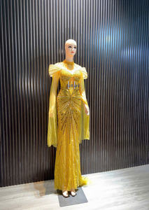 Vestido de Mujer Tipo Sirena con Hombros Descubiertos y Manga Corta, Tela de Seda, Pedrería de Lujo, Vestido de Noche para Fiesta - Product Image 4