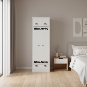 Armario Tifton Blanco de 2 Puertas y 2 Cajones, Mueble de Dormitorio Moderno y Minimalista, Armario de Almacenamiento - Product Image 2
