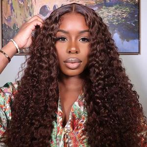 Pelucas de Cabello Humano con Ondas Marrones y Encaje Frontal, Peluca Marrón Ondulada con Encaje Frontal HD 13x6, <span class=keywords><strong>Sin</strong></span> Pegamento, Pre-Desplumada para Mujeres - Product Image 2
