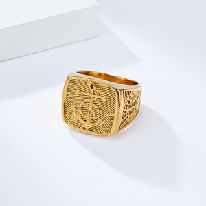 Anchor <b>Titanium</b> Steel <b>Ring</b> Men's Geometric Shape Gold Color Gift Jewelry - Product Image 1