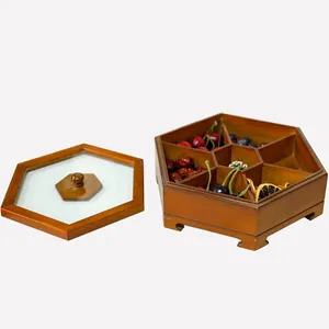 Square Vintage Wooden Food Sweets Nuts Peanut Serving Tray with Compartment