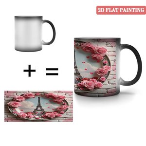 Mug vierge noir givré 11oz en céramique thermosensible avec motif Paris Rose peinture 2D à plat - Product Image 4