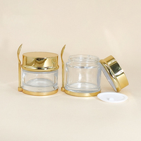 Pot en verre cosmétique de luxe en gros, 30g, 50g, 80g, 100g, doré, pour crème visage et soins de la peau, avec base dorée et cuillère