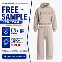 Ensemble de survêtement personnalisé avec sweat à capuche court zippé brodé et pantalon de survêtement large assorti, beige, streetwear, 100% coton, ODM