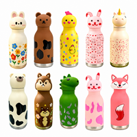 Botella Térmica de Doble Pared de 450 ml con Diseño de Conejo y Flores, Tapa con Pajita y Gorro de Animal Desmontable, Ideal para Regalos para Niños Pequeños, Directo de Fábrica