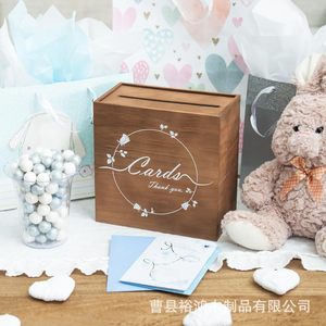 Wooden Square <b>Card</b> <b>Box</b> With Slot For <b>Wedding</b> Gift Storage Handmade Solid Wood Desk Organizer Retro Color YH 07012 - Product Image 4