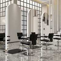 Mobilier de salon de coiffure moderne 2026, grand format, pleine longueur, personnalisable, avec éclairage LED et verre, durable, pour usage commercial, à fixation murale