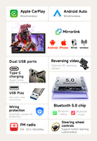 Autoradio Android BQCC 7 pouces 2DIN avec écran tactile, CarPlay sans fil/filaire, Android Auto, lecteur vidéo pour tableau de bord, Mirror Link TYPE C