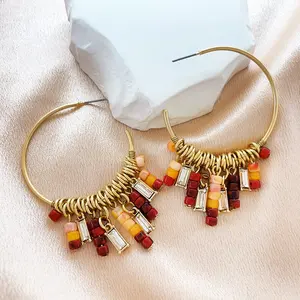 Fashion Jewelry Big Earrings Tassel Pendant Earrings Ethnic boho Bohemian Beaded Hoop Drop Earrings