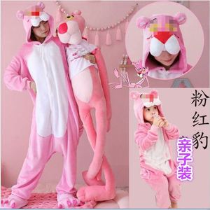 Pyjama une pièce léopard rose hiver flanelle à manches longues en peluche dessin animé animal pour hommes et femmes - Product Image 2