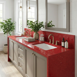 Encimera de Cuarzo Artificial de Grano Fino Rojo Brillante Moderno para Isla de Cocina, Diseño Interior Audaz, Encimera de Tocador - Product Image 5