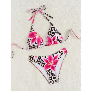 Custom Sexy Leopard Brasileiro Impresso Triângulo Halter Bikini Swimwear Dois Trajes De Banho Para As Mulheres - Product Image 6