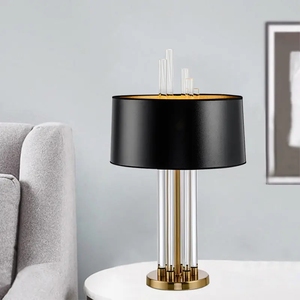 Hochwertige amerikanische Stil Kristall Tisch lampe Vintage Stoff Lampen schirm Luxus Messing Körper AC Power Hotel Restaurant Dekor Schreibtisch - Product Image 2