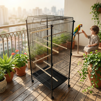 Volière verticale en métal avec porte supérieure, perchoirs en bois à niveaux, roulettes mobiles pour un placement flexible dans les pièces de la maison
