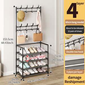 Estante Metálico Multiusos de 4/5 Niveles para Zapatos con Ganchos, para Entrada o Dormitorio, Almacenamiento de Zapatos, Sombreros y Bolsos - Product Image 5