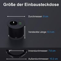 Tomacorriente Redondo Inteligente de 3 Pulgadas para Escritorio de Oficina Industrial, con Puerto USB, Oculto en la Superficie, con Enchufe Europeo