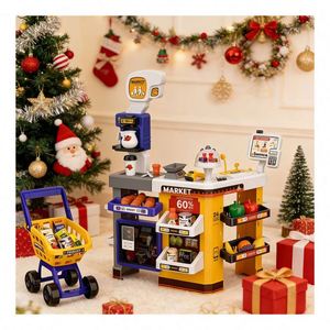 Market Shop Toy Supermarket Cash Register Checkout <b>Desk</b> Scanner Shopping Basket Pretend Grocery Store Learning Kids Toys - Product Image 4