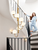 Moderne Escalier Lumière Loft Incliné Toit Chambre Ascenseur Air Long Lustre Duplex Rotatif Couloir Or Simple Atmosphère