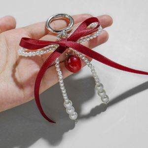 Nouveau Porte-clés et Pendentif de Sac 2025 avec Ruban Rouge Vin, Nœud en Perles d'Imitation et Petit Pendentif Cerise - Product Image 3