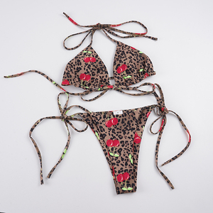Ensemble bikini imprimé léopard cerise pour femme, haut triangle sexy à nouer et bas à nouer sur le côté, tenue de plage pour les vacances et les festivals d'été 2026 - Product Image 6