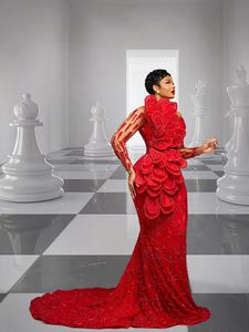 Vestido de Fiesta Rojo Personalizado Aso Ebi, <span class=keywords><strong>Vestidos</strong></span> de Graduación 2026 de Manga Larga para Mujeres Negras, <span class=keywords><strong>Vestidos</strong></span> de Noche de Talla Grande para Bodas - Product Image 4