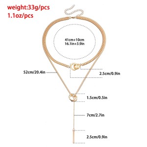 Collana Tide Cool con Doppio Anello, Catenina per Clavicola, Ciondolo Lungo a Nappa, Design con Catena in <span class=keywords><strong>Lana</strong></span> - Product Image 5