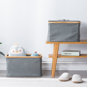 Hot bán Nordic đơn giản cation vải gấp tre giặt giỏ cản trở với nắp và xử lý cho bẩn khăn quần áo - Product Image 2