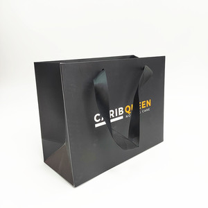 Matte Black Paper Bags with Two Color Logo - Custom Printed Luxury Gift Bags for Retail with Ribbon Handle - Product Image 4