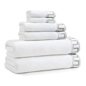 6 Pc Premium Cotton <b>Towel</b> <b>Set</b> - Elegant Greek Key Design, Quick-Dry and Absorbent <b>Bath</b> <b>Towels</b> with Hanger Loop - Product Image 1
