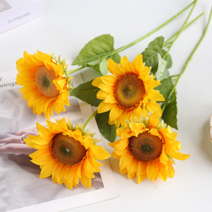 Ruilisi Artificial Sunflowers 5-Inch <b>Silk</b> <b>Flower</b> Wedding Home Decorations Yellow Orange Vase Arrangement - Product Image 3